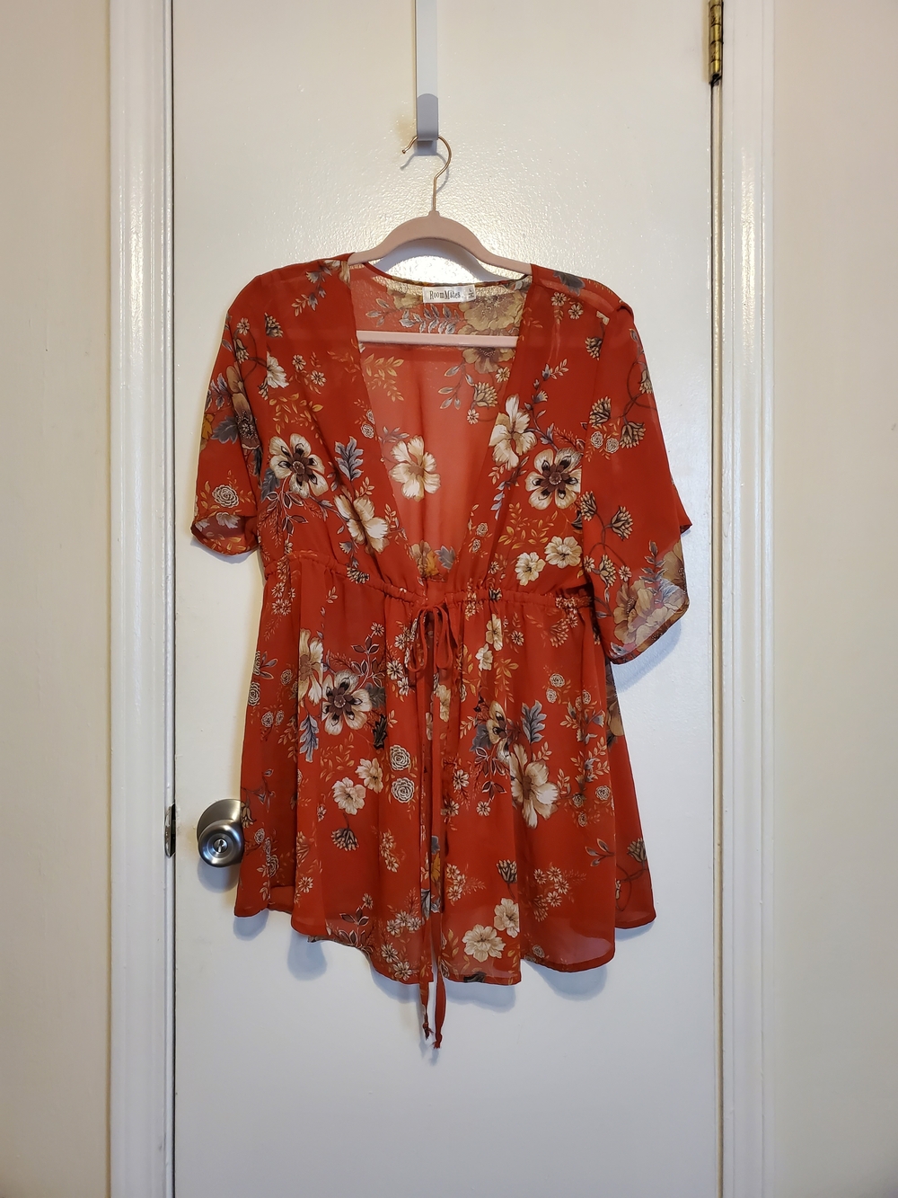 Roommates Rust Floral Tie-Front Tunic